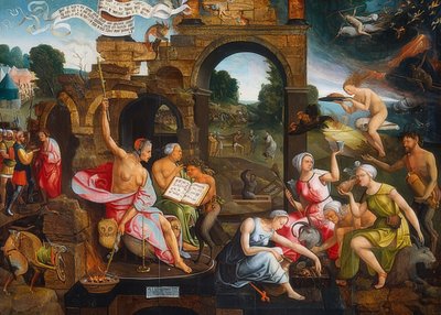 Saul und die Hexe von Endor von Jacob Cornelisz van Oostsanen