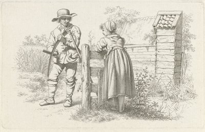 Mäher im Gespräch mit einem Mädchen von Jacob Ernst Marcus