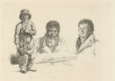 Porträts von J.P. Visser Bender und P.Pz. Barbiers neben einem Jungen von Jacob Ernst Marcus