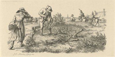 Grabender Mann, eine Frau mit einem Korb und Soldaten zu Pferd von Jacob Ernst Marcus