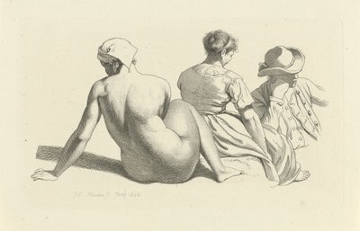 Studienblatt mit einem sitzenden Akt und zwei Figuren von Jacob Ernst Marcus