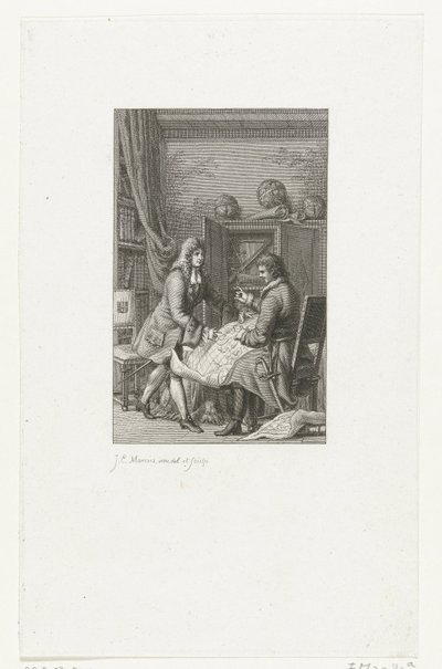 Zar Peter der Große und Bürgermeister Nicolaes Witsen studieren eine Karte von Jacob Ernst Marcus