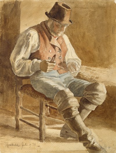 Fischer, der ein Netz flickt, 1834 von Jacob Gensler