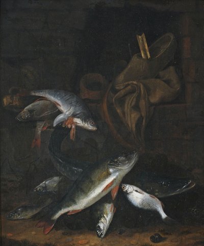 Fischstillleben mit Hecht und Brassen an einer Mauer von Jacob Gillig