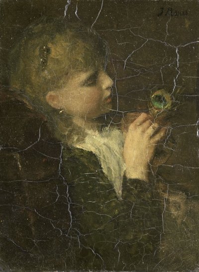 Mädchen mit einer Pfauenfeder von Jacob Henricus or Hendricus Maris