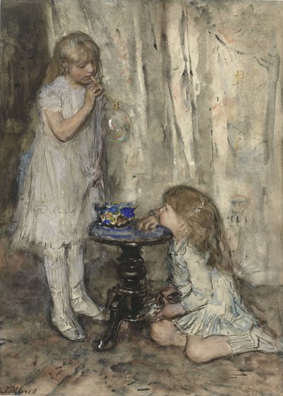 Zwei Mädchen, die Seifenblasen machen, ca. 1880 von Jacob Henricus or Hendricus Maris