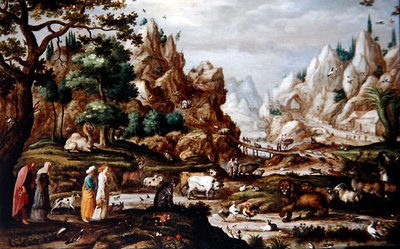 Felsige Landschaft mit Noah und den Tieren von Jacob II (circle of) Savery