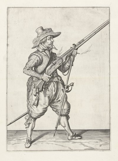 Musketier, der seine Furket darunter platziert, um 1600 von Jacob II de Gheyn