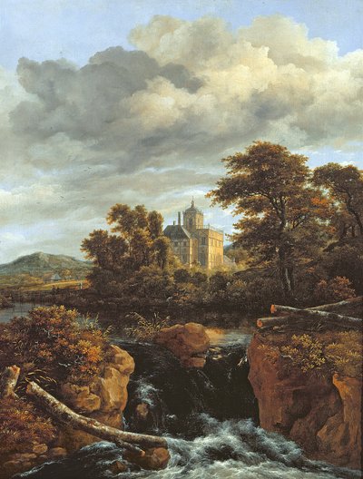 Landschaft mit Wasserfall und Schloss von Jacob van Ruisdael