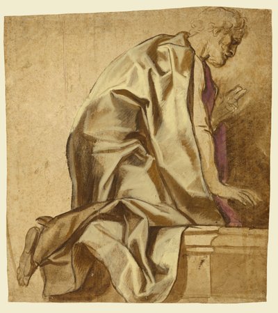Mann kniend, nach rechts (recto); Skizzen von Figuren (verso) von Jacob Jordaens