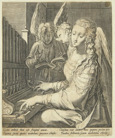 Heilige Cäcilia spielt Orgel von Jacob Matham