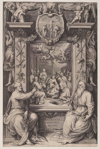 Die Anbetung der Hirten mit St. Peter und St. Paul von Jacob Matham