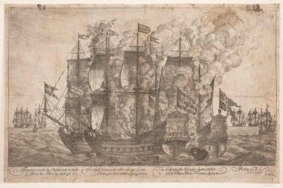 Seekampf zwischen dänischen Schiffen und einem türkischen Piratenschiff von Jacob Mortenssøn Maschius