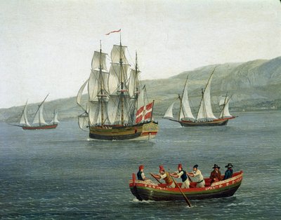 Ansicht von Schiffen in der Straße von Messina, Reggio Calabria, Italien (Detail) von Jacob Philippe Hackert