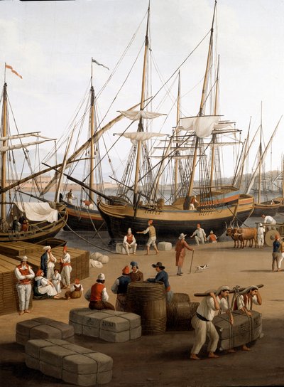 Ansicht des Hafens von Messina (Messina) in Sizilien Hafenarbeiter im Hafen beim Entladen der Waren von Jacob Philippe Hackert