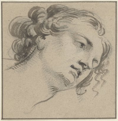 Frauenkopf mit lockigem Haar, dreiviertel nach rechts und nach vorne gebeugt von Jacob de Wit