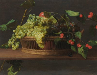 Ein Korb mit Trauben und Himbeeren auf einem Sims von Jacob Van Es