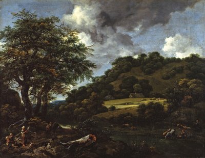 Hügelige Landschaft mit hohen Eichen von Jacob van Ruisdael