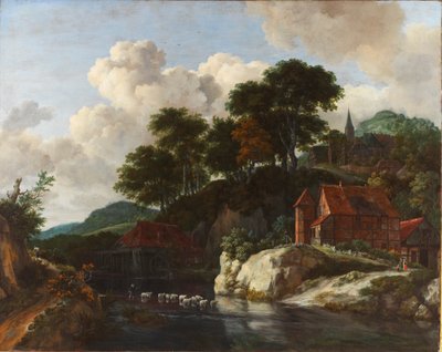 Hügelige Landschaft mit einer Wassermühle von Jacob van Ruisdael