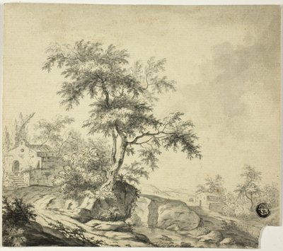Landschaft mit Baum auf dem Weg zu Gebäuden von Jacob van Ruisdael