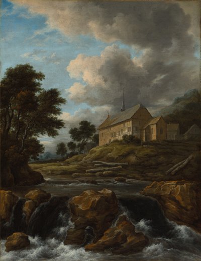 Landschaft mit einer Kirche an einem Wildbach, ca. 1670 von Jacob van Ruisdael