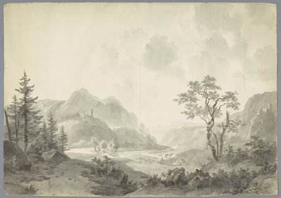 Berglandschaft mit einem Fluss von Jacob van Strij