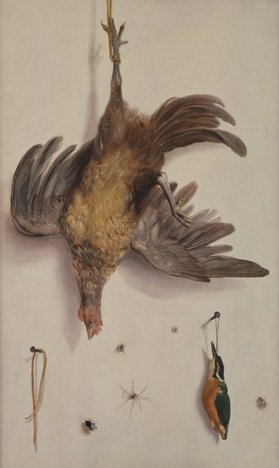 Eine Henne und ein Eisvogel an einer Schnur hängend von Jacobus Biltius