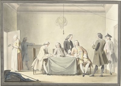 Sitzung der Kommissare zur Entgegennahme der liberalen Spenden, oder 50. Pfennig, 12. September 1747 von Jacobus Buys (signed by artist)