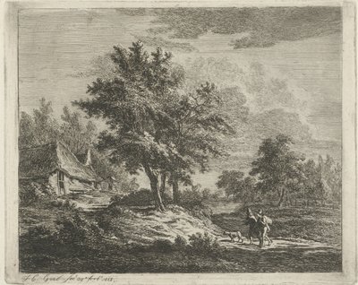 Landschaft mit Wanderern bei drei Bäumen von Jacobus Cornelis Gaal