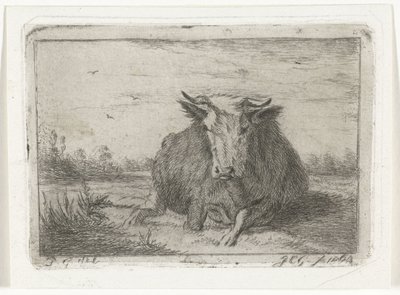 Liegende Kuh von vorne gesehen von Jacobus Cornelis Gaal