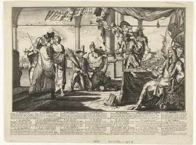 Karikatur auf die Anwaltschaft, die vom Streit der Menschen profitiert, 1687 von Jacobus Harrewijn