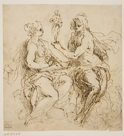 Personifikationen von Malerei und Skulptur, die auf Wolken sitzen von Jacopo Palma