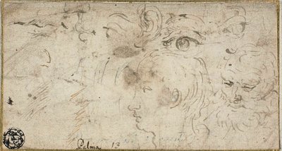 Skizzen von Köpfen, Augen, Ohr und Mund von Jacopo Palma il Giovane
