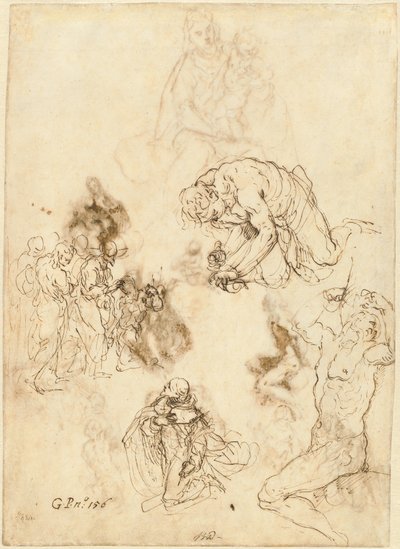 Studien von Christus heilt den Blinden, Heiliger Philipp Benizzi und Heiliger Sebastian von Jacopo Palma il Giovane