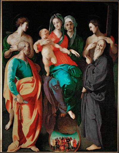 Die Jungfrau mit der heiligen Anna und vier Heiligen (Peter, Sebastian, Benedikt und der gute Übeltäter) von Jacopo Pontormo