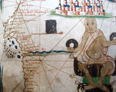 Detail eines afrikanischen Herrschers von einer Renaissance-Karte von Europa, nach Jacopo Russo, 1528 von Jacopo Russo