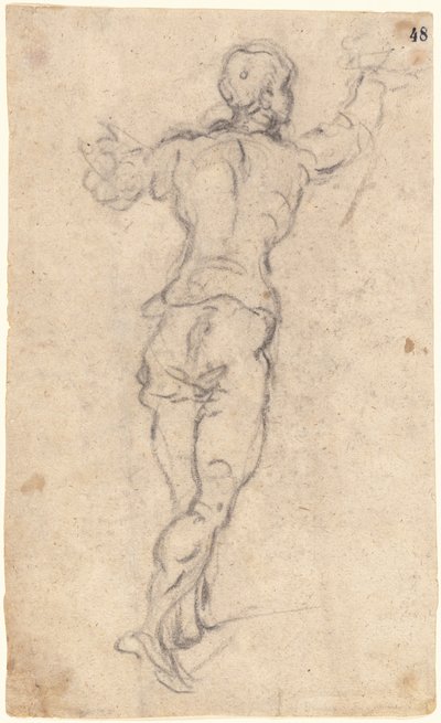Ein schreitender Jugendlicher mit erhobenen Armen, von hinten gesehen von Jacopo Tintoretto