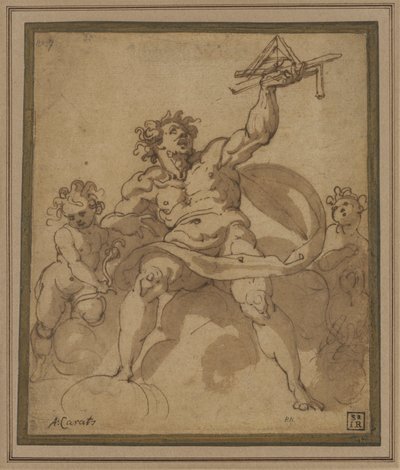 Eine Allegorie der Architektur: Eine männliche Figur mit zwei Putti von Jacopo Zucchi