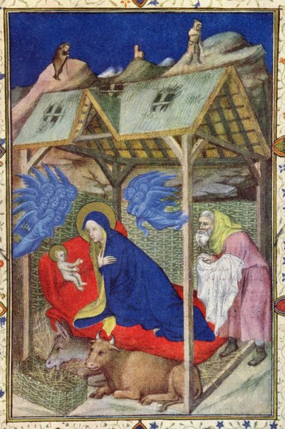 MS 11060-11061 Stunden Unserer Lieben Frau: Prime, Die Geburt Christi, aus den Tres Riches Heures du Duc de Berry, frühes 15. Jahrhundert (Detail) von Jacquemart de Hesdin