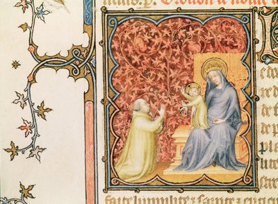 Jean de France (1340-1416) Herzog von Berry betet vor der Jungfrau und dem Kind, aus Les Petites Heures de Duc de Berry, ca. 1385-90 von Jacquemart de Hesdin