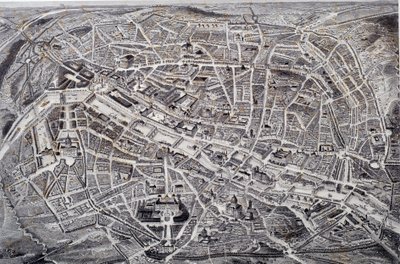 Reliefkarte von Paris und Umgebung mit Befestigungen. Gravur von Jacques Alphonse Testard (19. Jahrhundert) von Jacques Alphonse (after) Testard