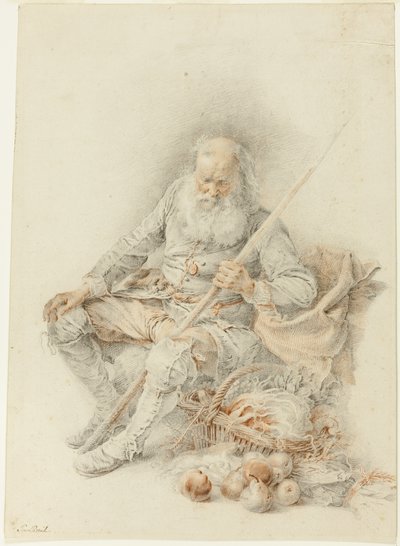 Alter Mann mit einem Korb voller Obst und Gemüse von Jacques André Portail