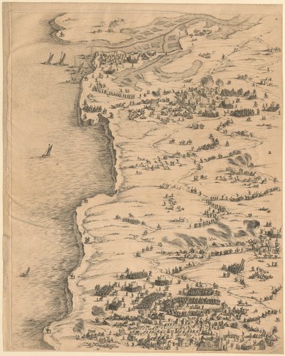 Tafel oben links aus "Belagerung von La Rochelle" von Jacques Callot