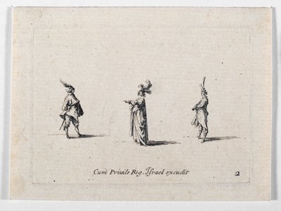 Eine Dame mit Federhut und zwei Kavaliere von Jacques Callot