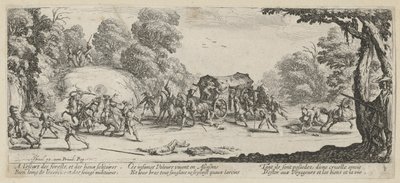 Angriff auf eine Postkutsche, Blatt 8 der Folge "Grauen des Krieges" von Jacques Callot