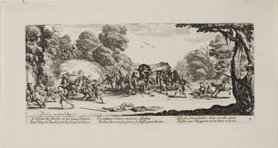 Angriff auf die Kutsche, Platte acht aus Die Elendigkeiten des Krieges von Jacques Callot