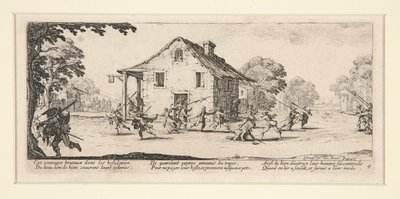 Kampfszene vor einem Haus, aus Die Elenden und Schrecken des Krieges, Nr. 4 von 18 von Jacques Callot