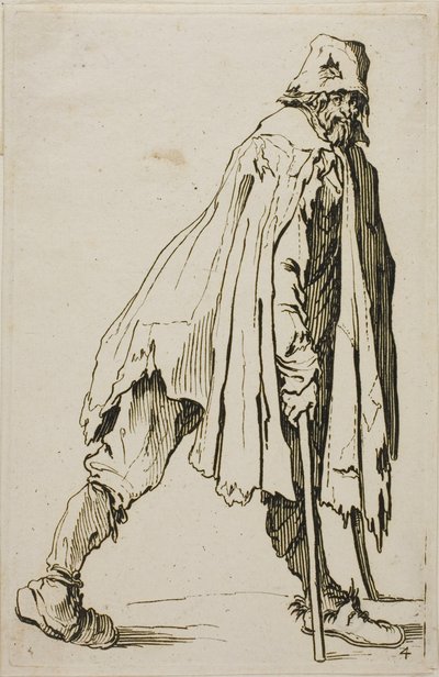 Bettler auf Krücken mit Hut, Platte vier aus Die Bettler von Jacques Callot