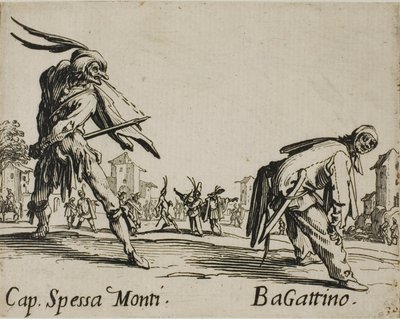 Capitan Spessa Monti - Begattino, Tafel 10 aus Balli di Sfessania von Jacques Callot