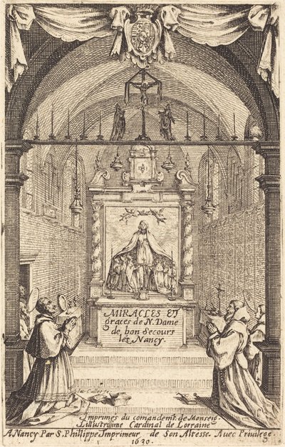 Frontispiz für die Wunder und Gnaden Unserer Lieben Frau von "Bon-Secours-les-Nancy" von Jacques Callot